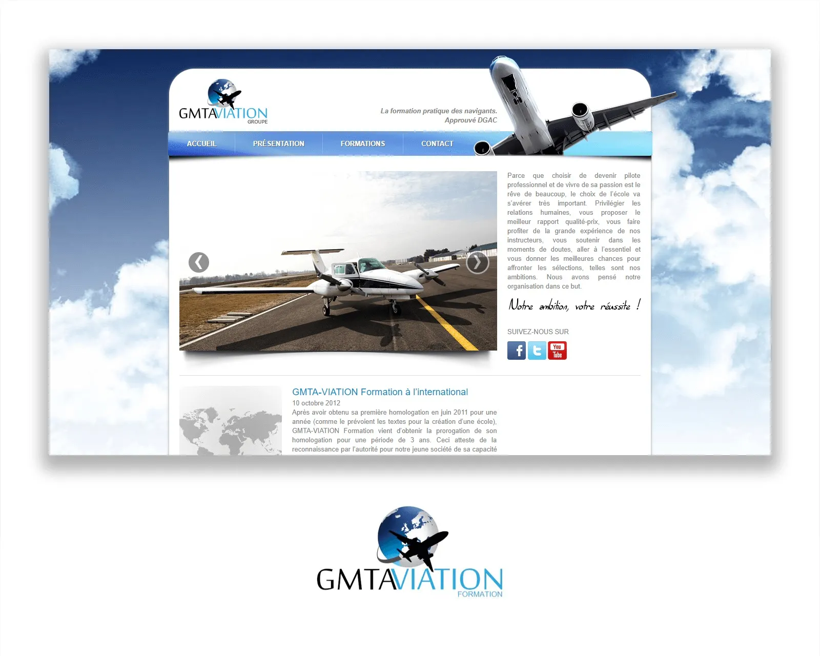 Site vitrine GMTAVIATION création et intégration design